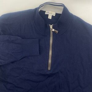 Peter Millar Quarter Zip Sweater Mens XL Navy Blue Merino Wool Silk Pullover